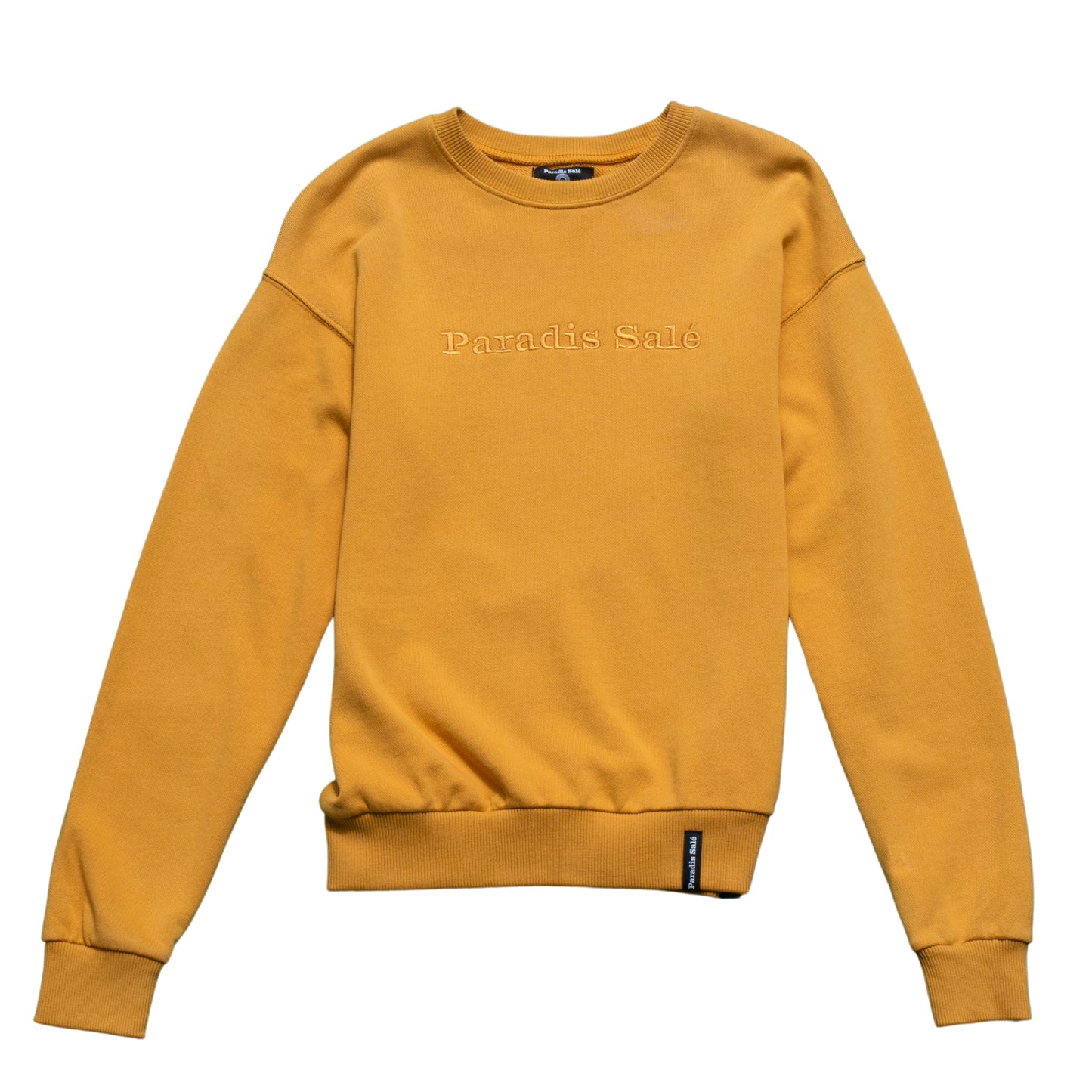 Pull femme col rond BASIC jaune broderie Paradis Salé