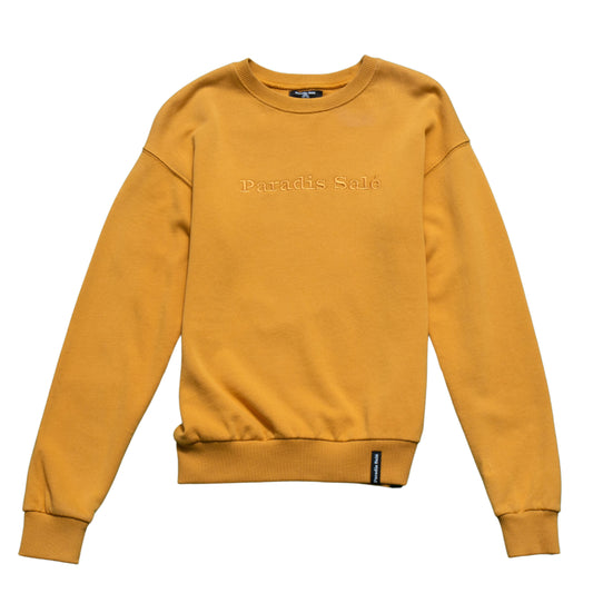 Pull femme col rond BASIC jaune broderie Paradis Salé